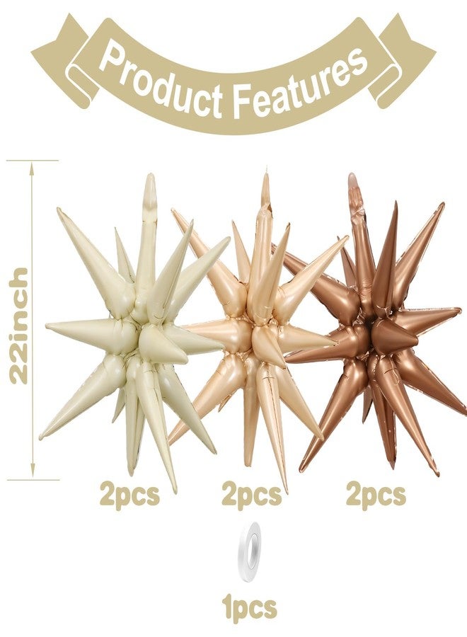 Vibzox Nude Cream Beige Star Balloons, 22 Inch Apricot Brown Tan Foil Explosion star Balloon, Large Spike Balloon star Cone Balloons, for Boho Birthday Wedding Baby Shower Party Backdrop Decorations - Image 2